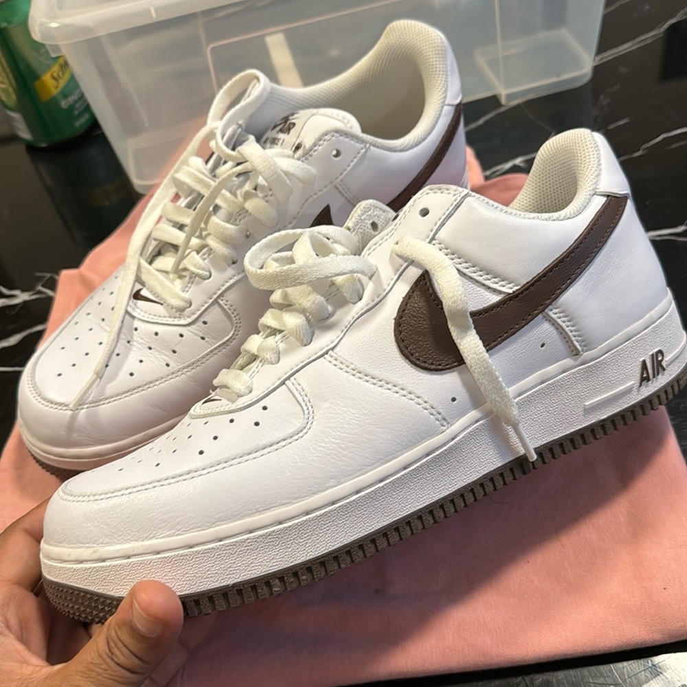 COPY - COPY - White and Brown Nike Air Force ones.  Sz. 10.5